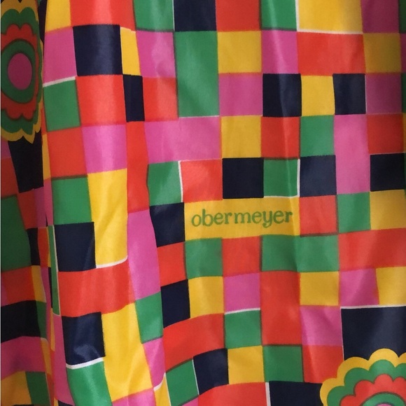 Obermeyer Vintage Wind Shirt Retro Groovy Floral Mod Check Large Rare - Picture 3 of 5